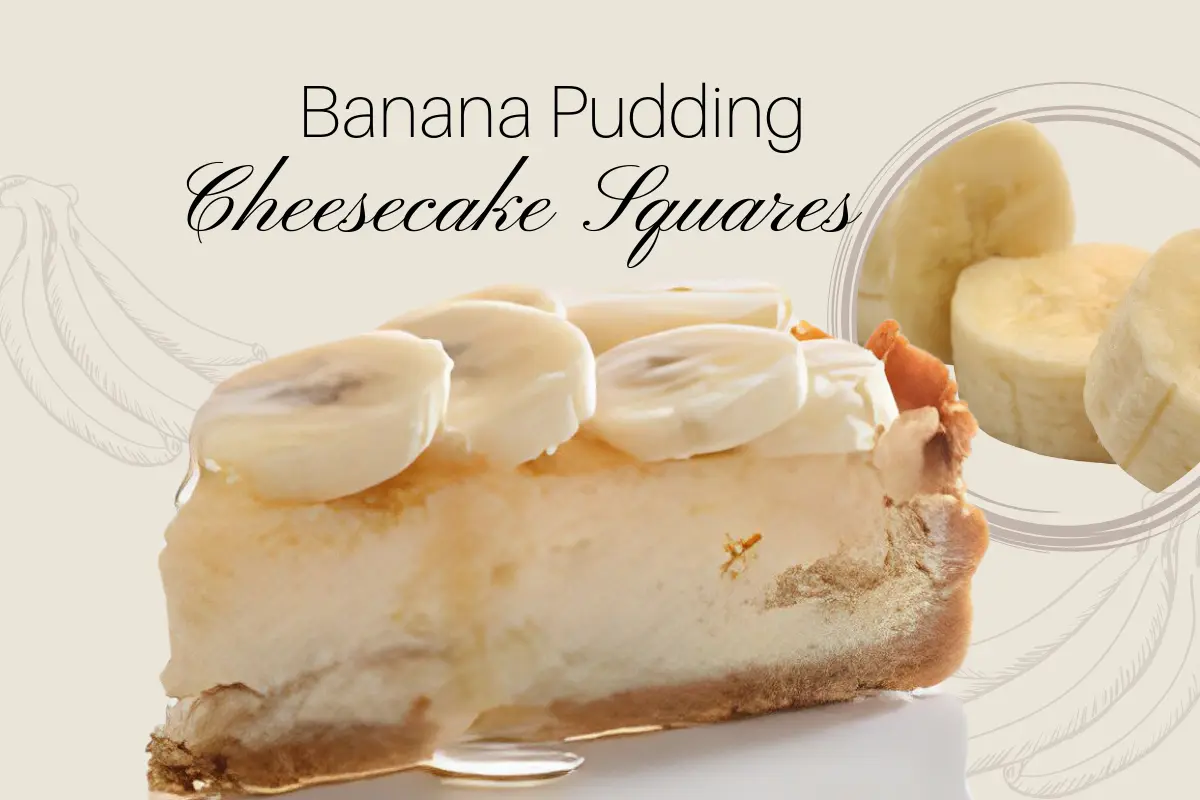 A close-up image of Banana Pudding Cheesecake Squares topped with whipped cream and banana slices