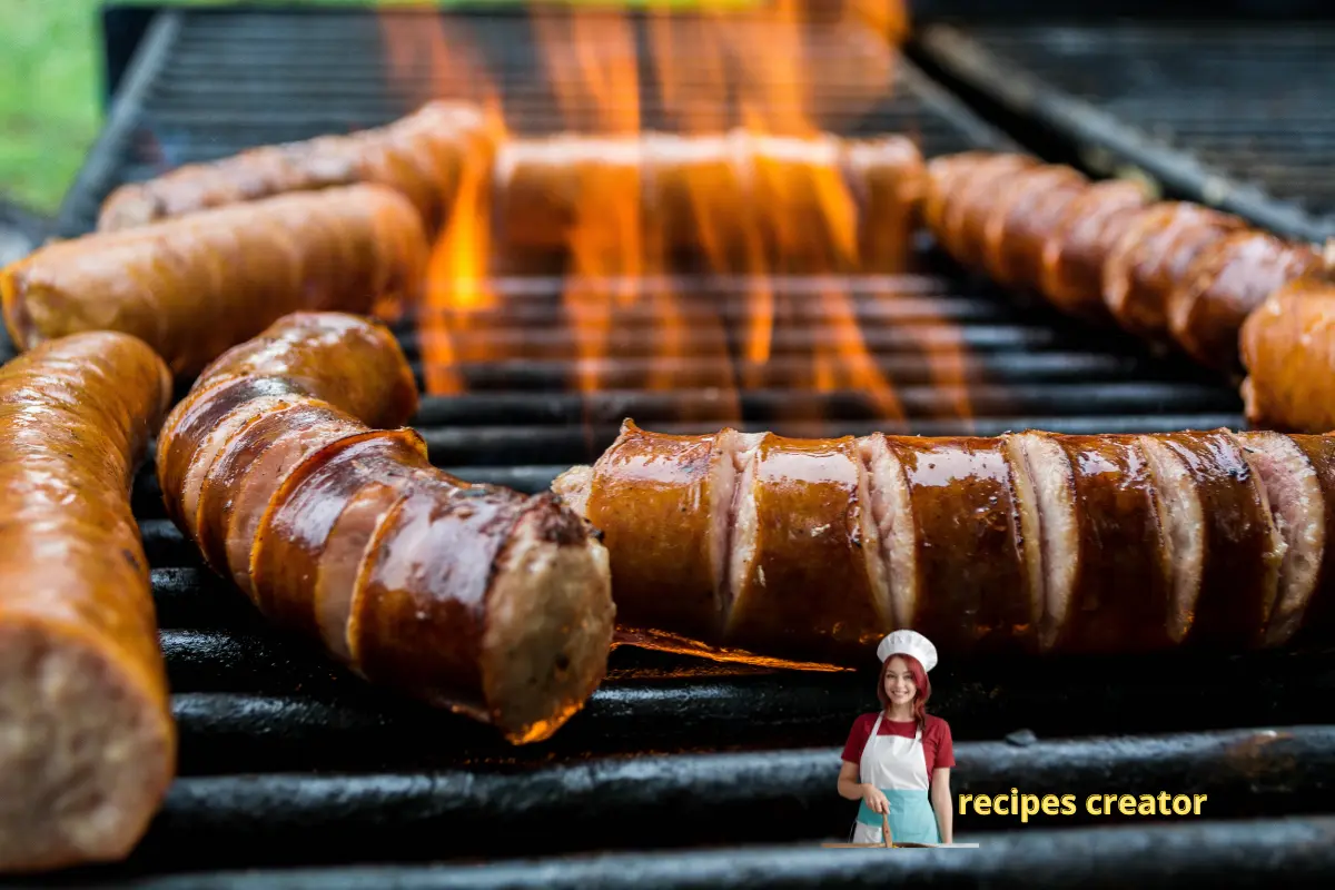 Image: Sweet Baked Kielbasa Sausage on a platter, glazed and ready to serve