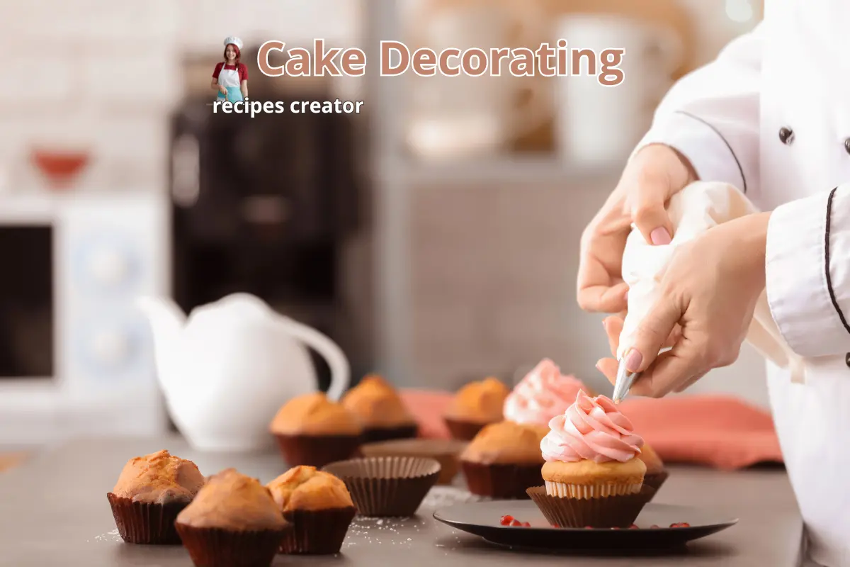 Cake decorating tools and ingredients on a kitchen counter