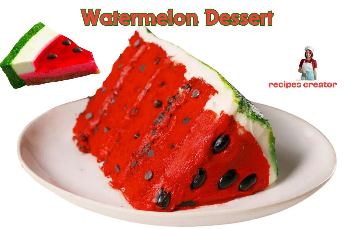 Refreshing watermelon cake topped with whipped cream and assorted fresh berries, ideal for a healthy summer dessert.