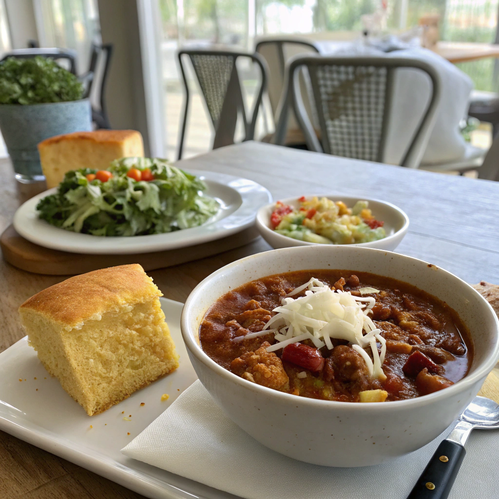 Hearty bowl of chicken chili without beans, garnished with cilantro and cheese.