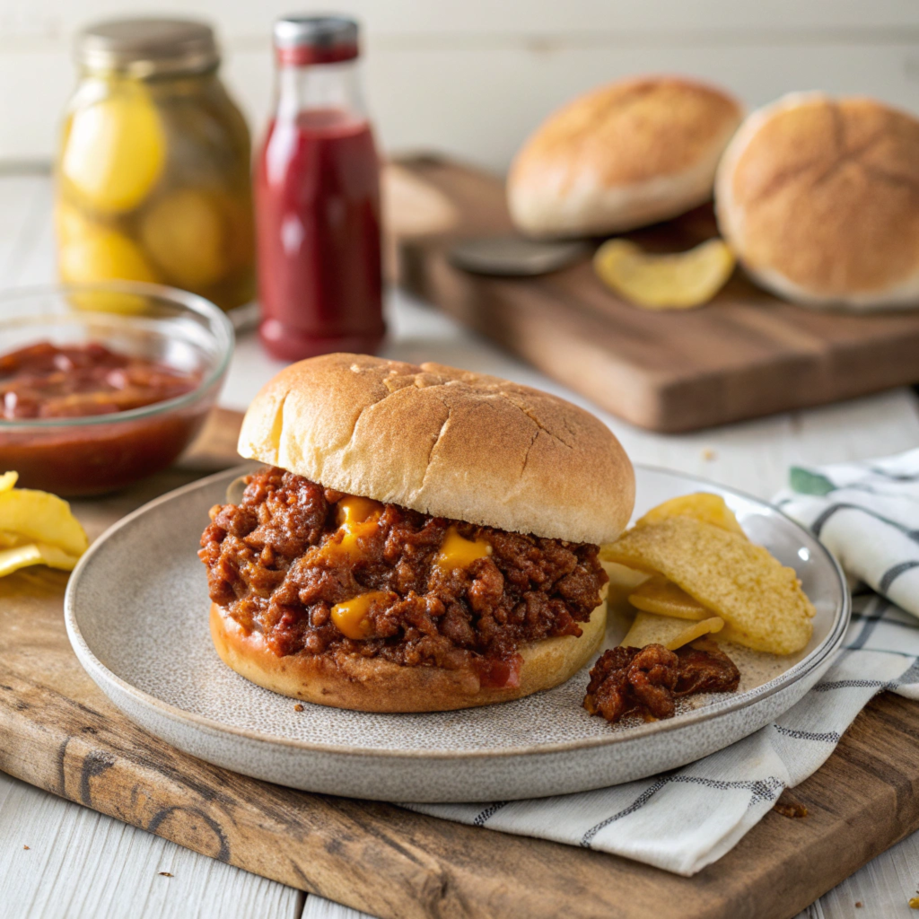 Easy Sloppy Joe sandwich made with 3 simple ingredients: ground beef, ketchup, and mustard.