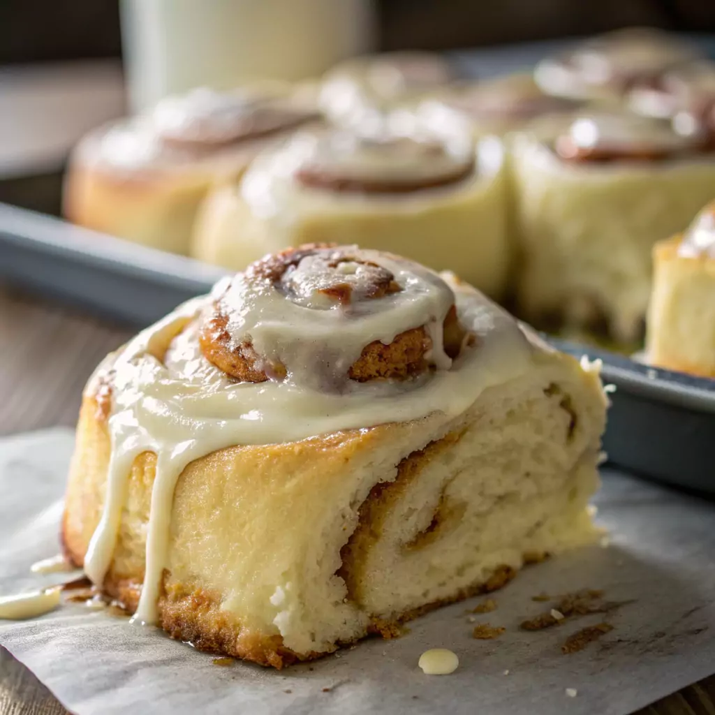 Warm homemade cinnamon rolls with icing