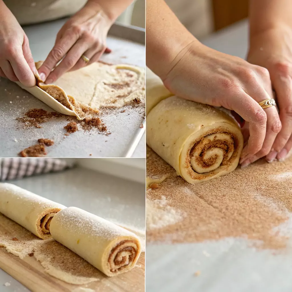 Rolling cinnamon roll dough